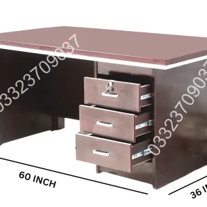 5 feet Large Wooden Office Table with 3 Drawers - Brown