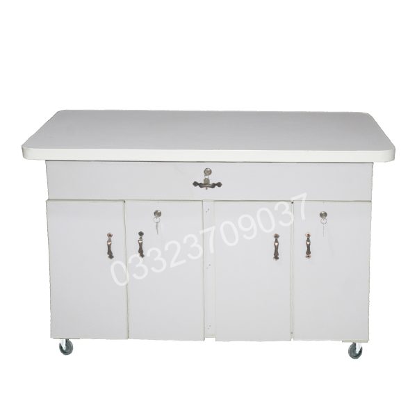 White IS13 Wooden 4 door Iron stand Table with Large Drawer , cabinet - Image 3