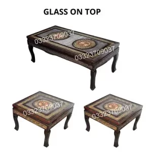 Three Wooden Center table with glass Top