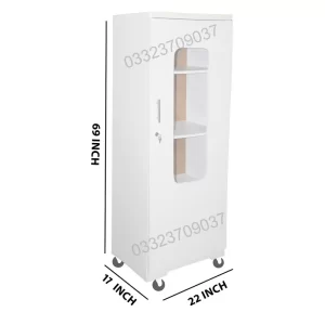 white 69 x 22 Inch single glass door cupboard - White wardrobe