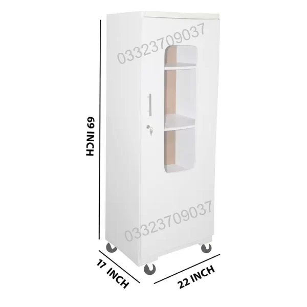 white 69 x 22 Inch single glass door cupboard - White wardrobe