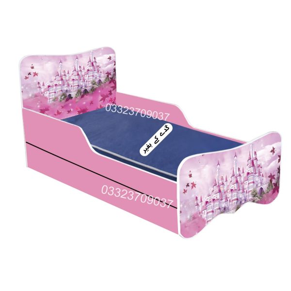 6x3 feet Wooden Pink Sticker Kids Bed with Sliding Bed - Image 2