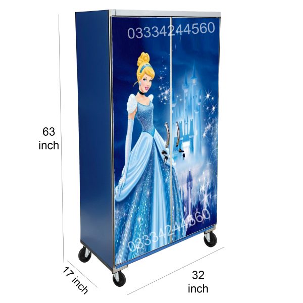 5x3 Feet Cinderella Theme Wooden Sheet Cupboard , Wardrobe Blue