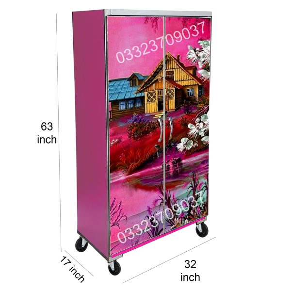 5x3 Feet Natural Scene theme Wooden Sheet Cupboard , Wardrobe Pink