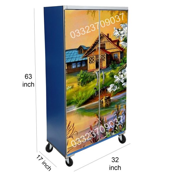 5x3 Feet Natural Scene theme Wooden Sheet Cupboard , Wardrobe Blue