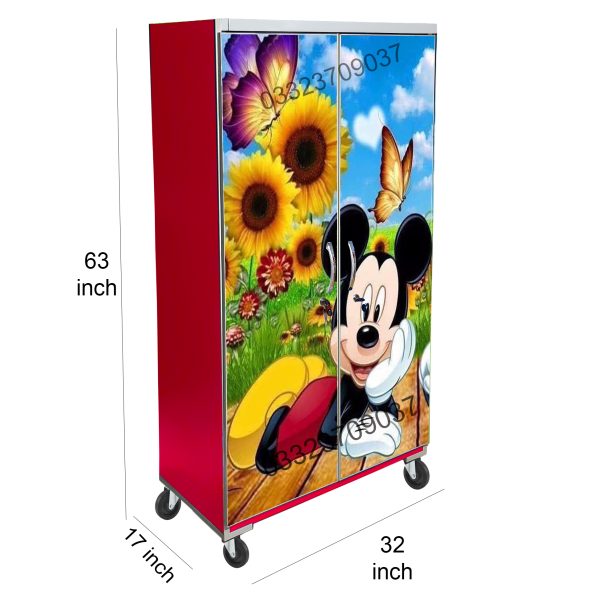 5x3 Feet Mickey Mouse Theme Wooden Sheet Cupboard ,Wardrobe Red