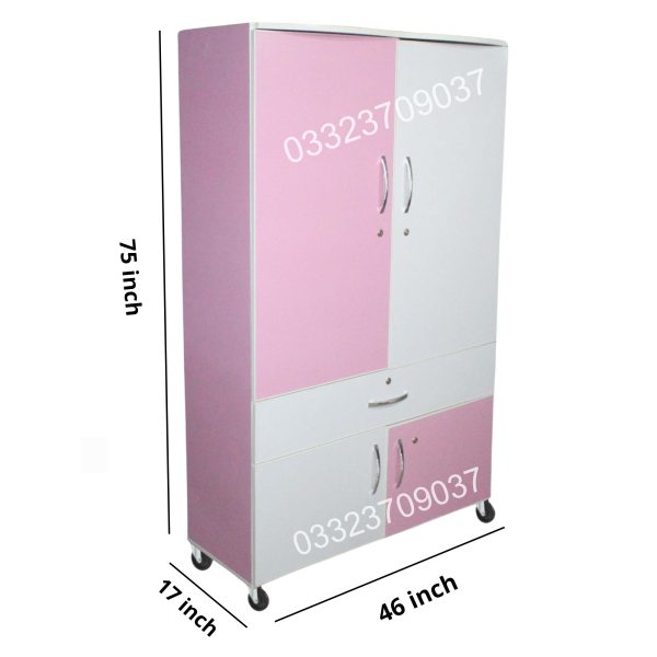 Pink & White D2 6x4 Feet Wooden Center Drawer Cupboard - Image 2