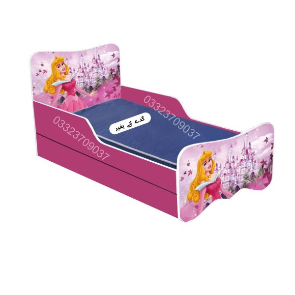 6x3 feet Wooden Sleeping Beauty Pink Sticker Kids Bed with Sliding Bed - Image 2