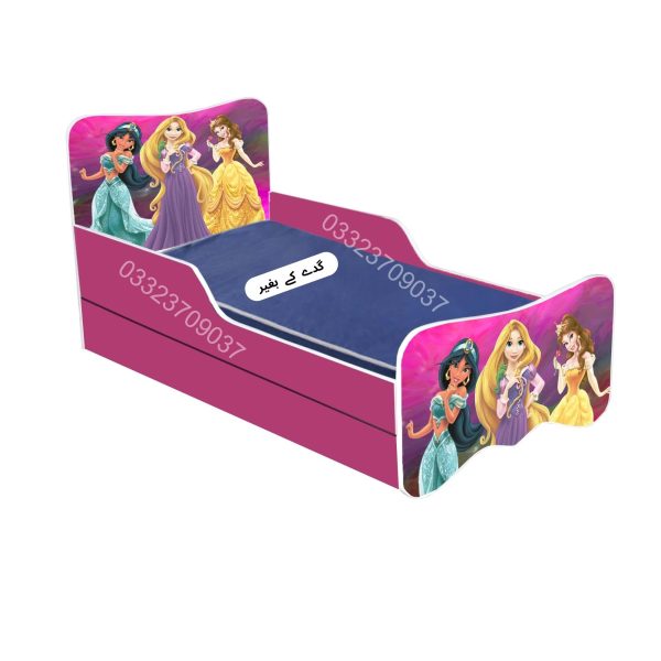 6x3 feet Wooden Three Princess Sticker Kids Bed with Sliding Bed - Image 2