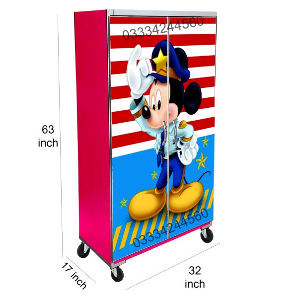 5x3 Feet Mickey Mouse Theme Wooden Sheet Cupboard ,Wardrobe Red