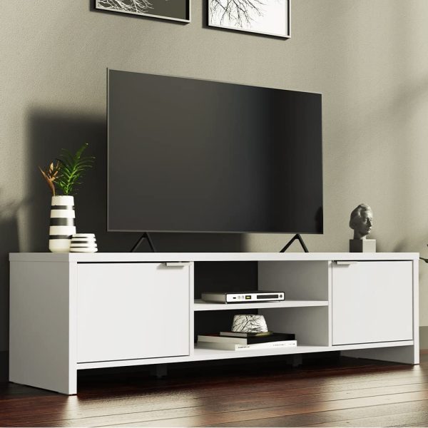 white LD4.2 Wooden Console Table TV Stand for TVs up to 60 Inches, with Wire Management and Storage Space