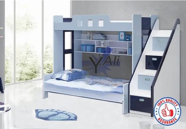 Double Grey Navy Blue Wooded Sheet Bunk Bed Without mattress - Bunker bed kids bed kids Furniture