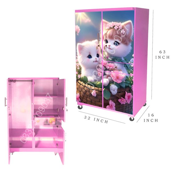 D8 5 feet Wooden cat theme cupboard For kids pink