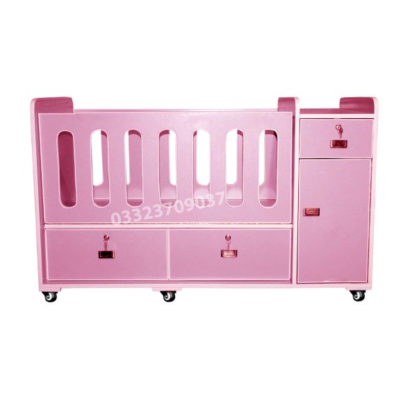 Pink D3 High Quality Wooden Sheet Baby Cot With 2 drawers , kids furn - Image 3