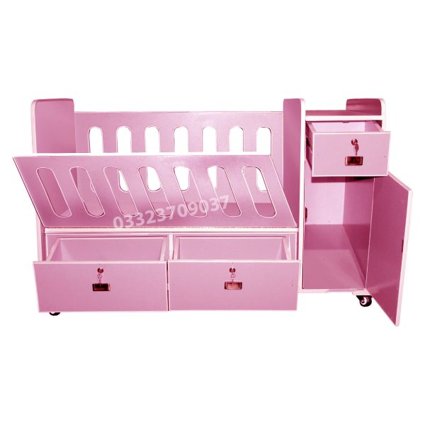 Pink D3 High Quality Wooden Sheet Baby Cot With 2 drawers , kids furn - Image 4