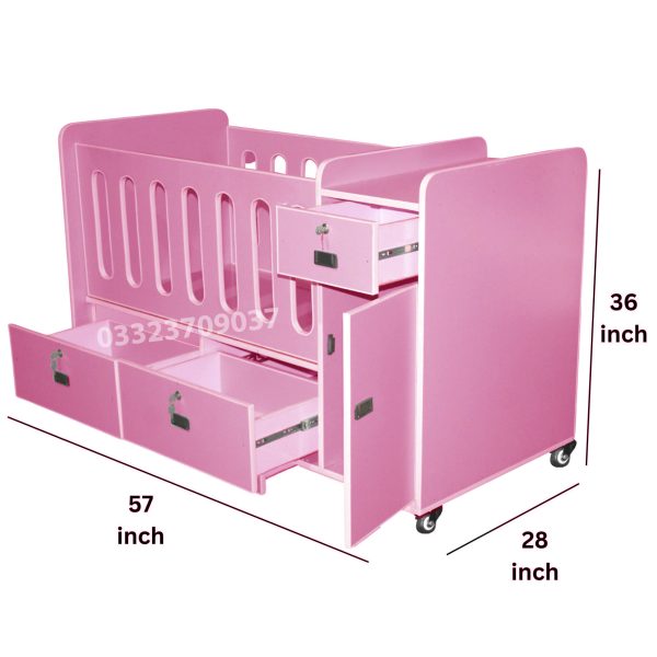 Pink D3 High Quality Wooden Sheet Baby Cot With 2 drawers , kids furn